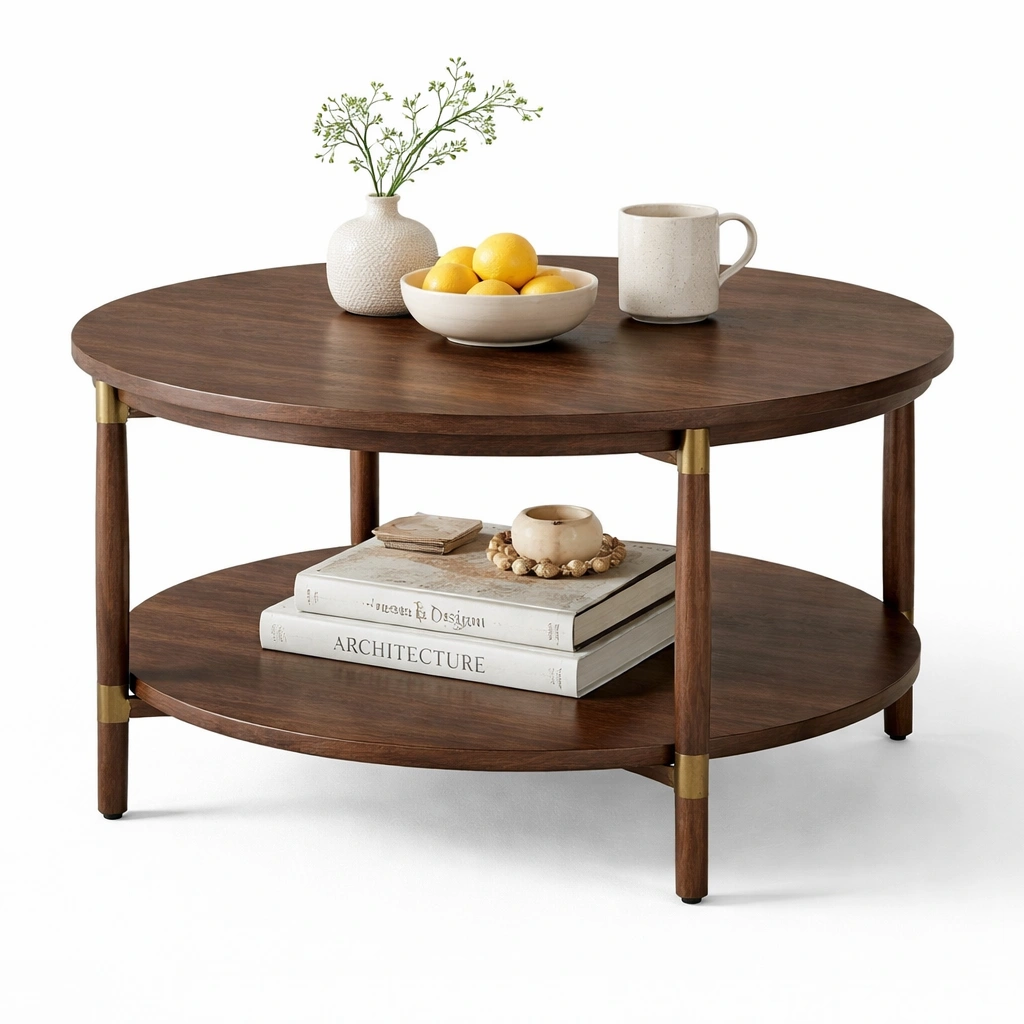 Table basse ronde noyer accents mtal-drovalen