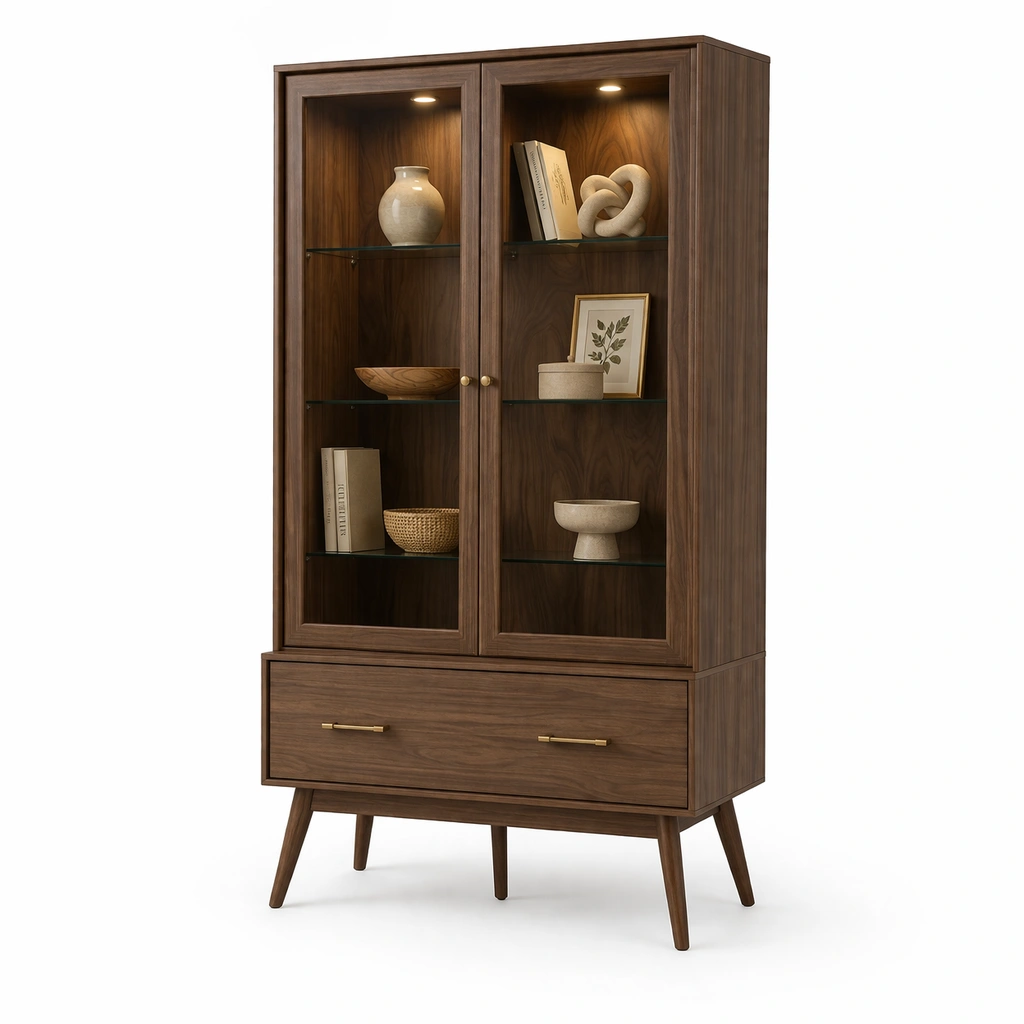 Vitrine bois noyer clairage intgr double porte-drovalen