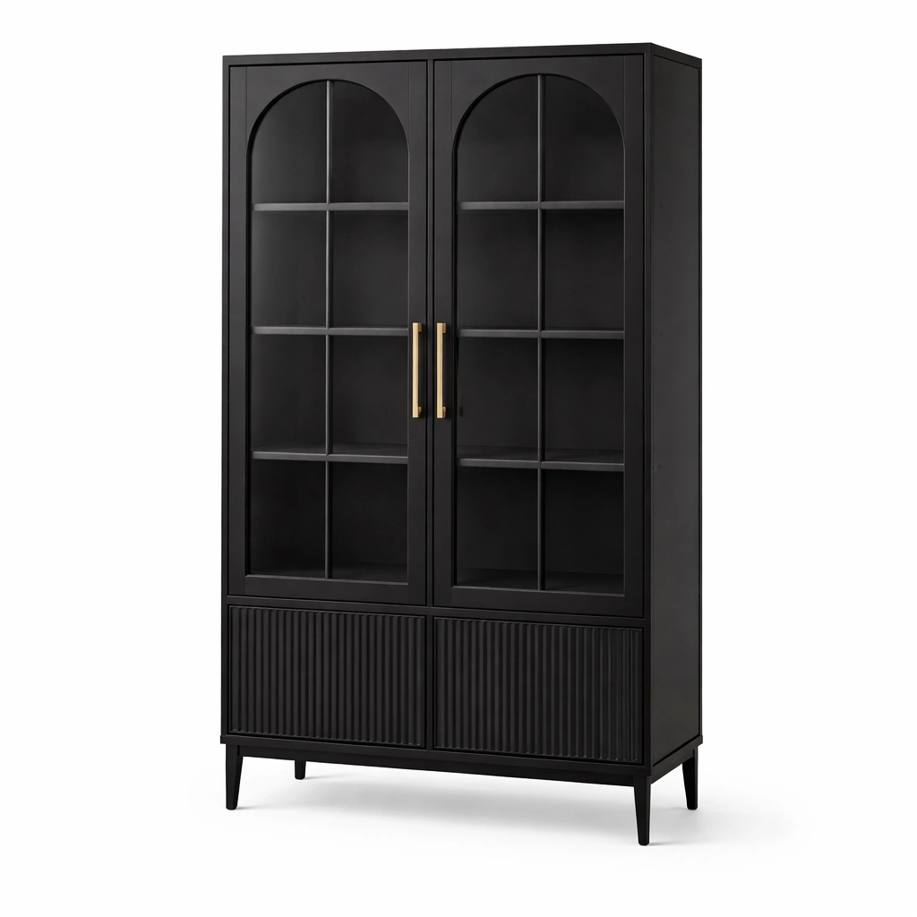 Vitrine noire portes verre arqu rangement bas-drovalen