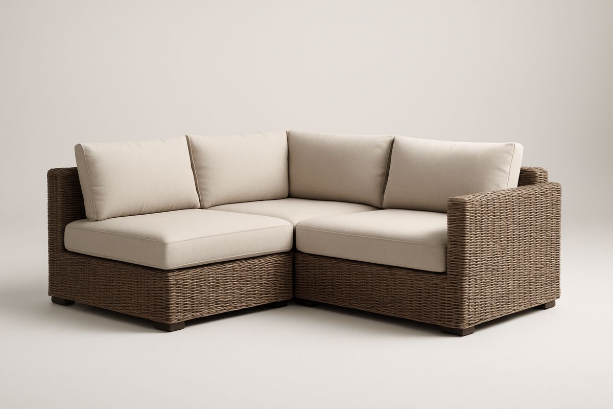 Narożnik ogrodowy z rattanu syntetycznego i poliestru beżowy 220x220x70 cm