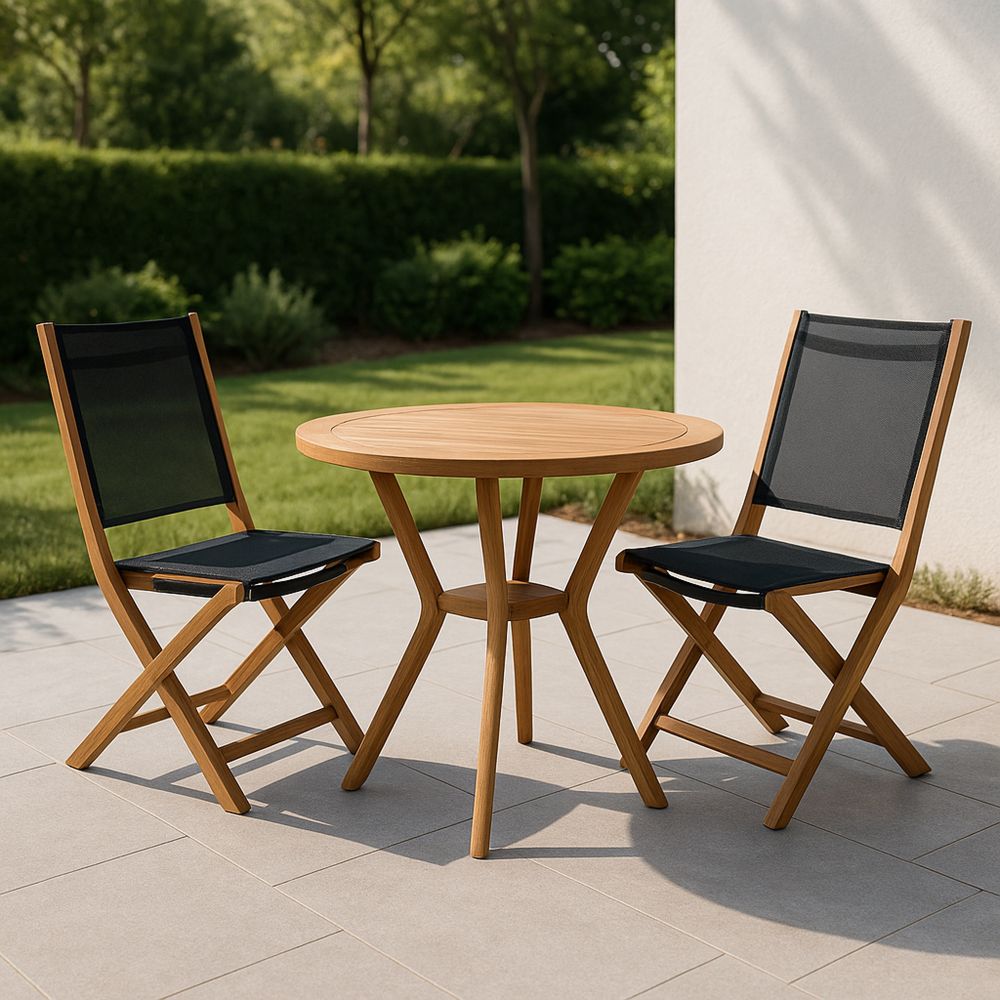 Zestaw Ogrodowy Stół Drewniany i Krzesła z Czarną Siatką