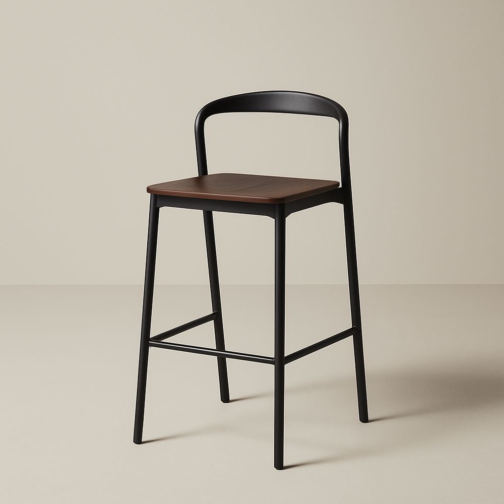 Stołek barowy metalowy z bukowym siedziskiem 45x45x110 cm