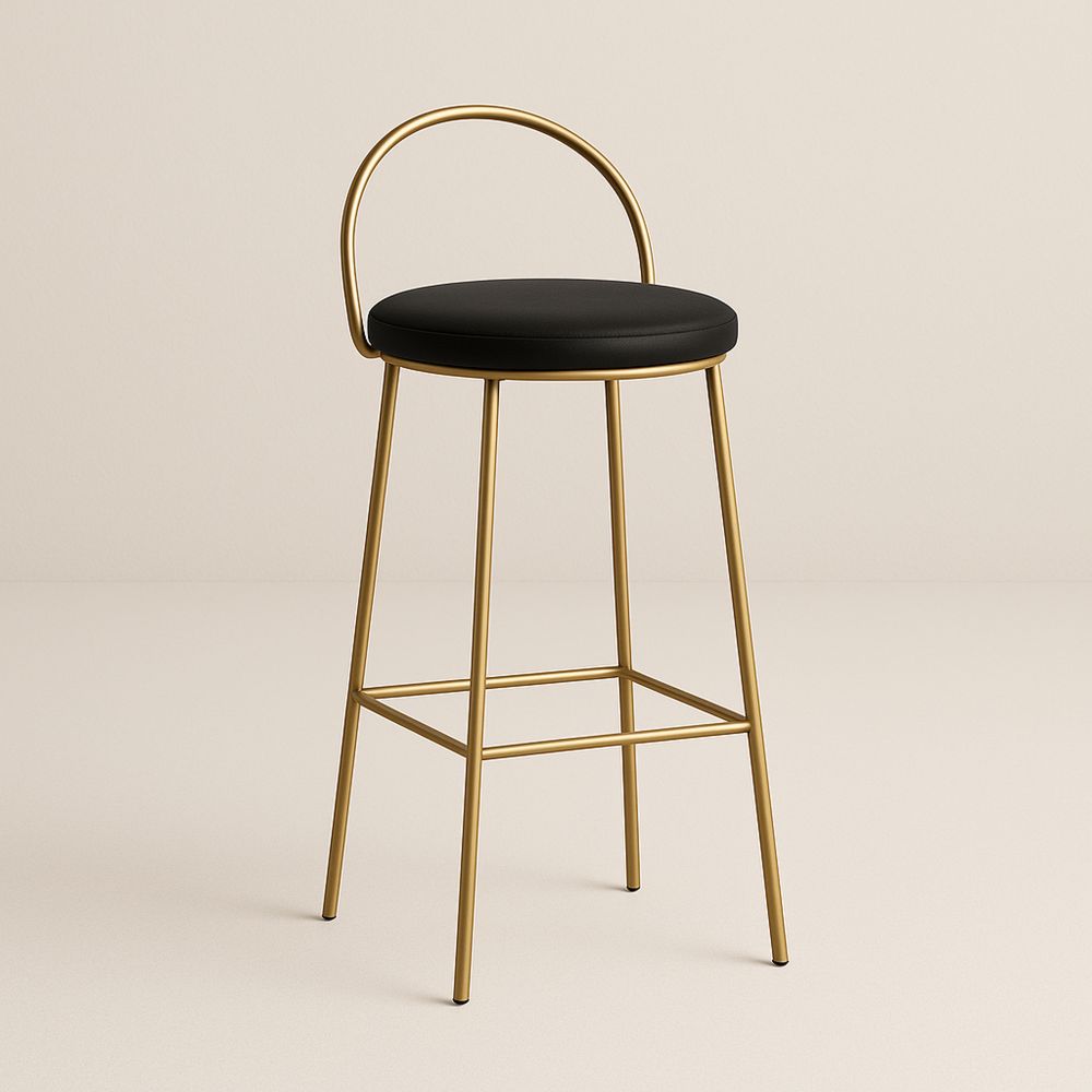 Taboret barowy metalowy z oparciem Złoty Czarny 75cm