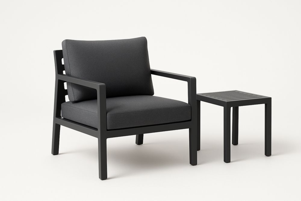 Zestaw Mebli Ogrodowych Fotel i Stolik Czarny