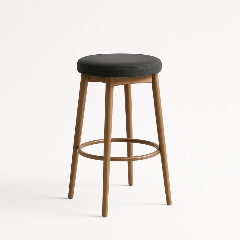 Stołek barowy okrągły czarny tapicerowany drewno bukowe 75 cm