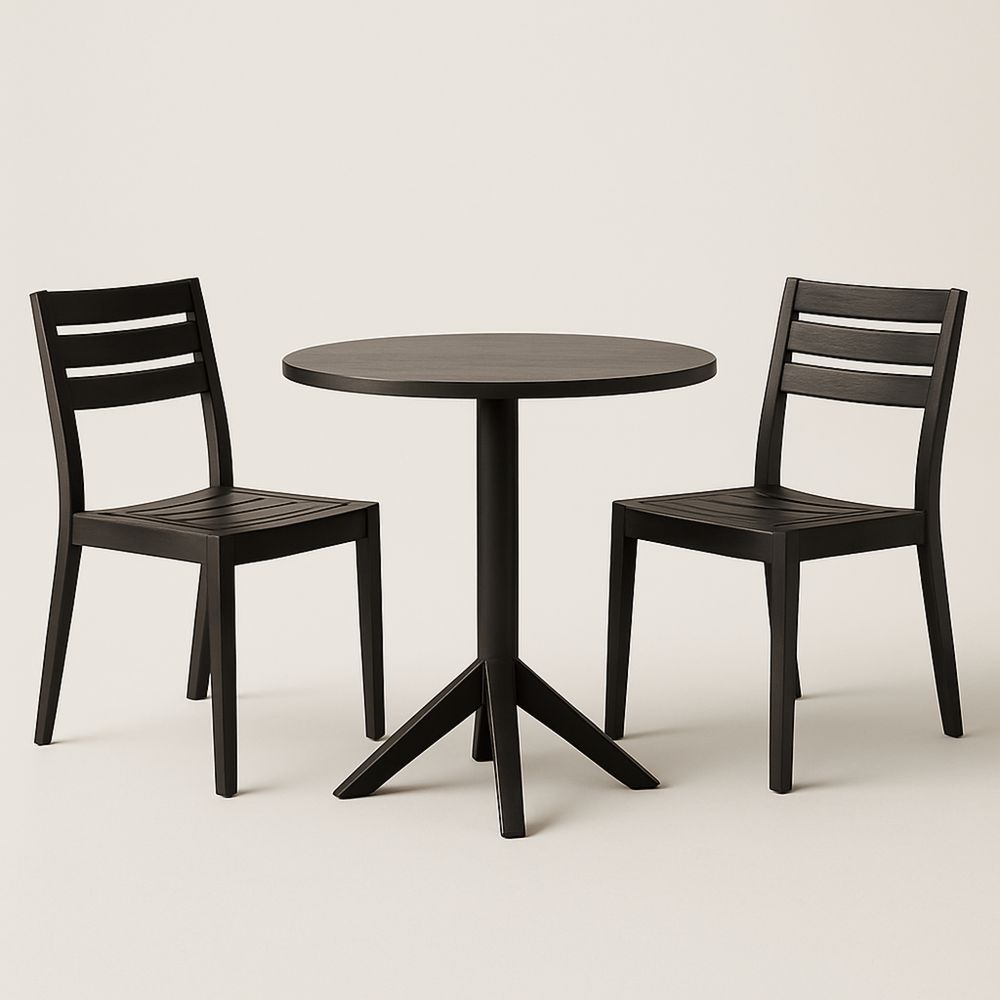 Zestaw ogrodowy stalowy z okrągłym stołem i 2 krzesłami Czarny