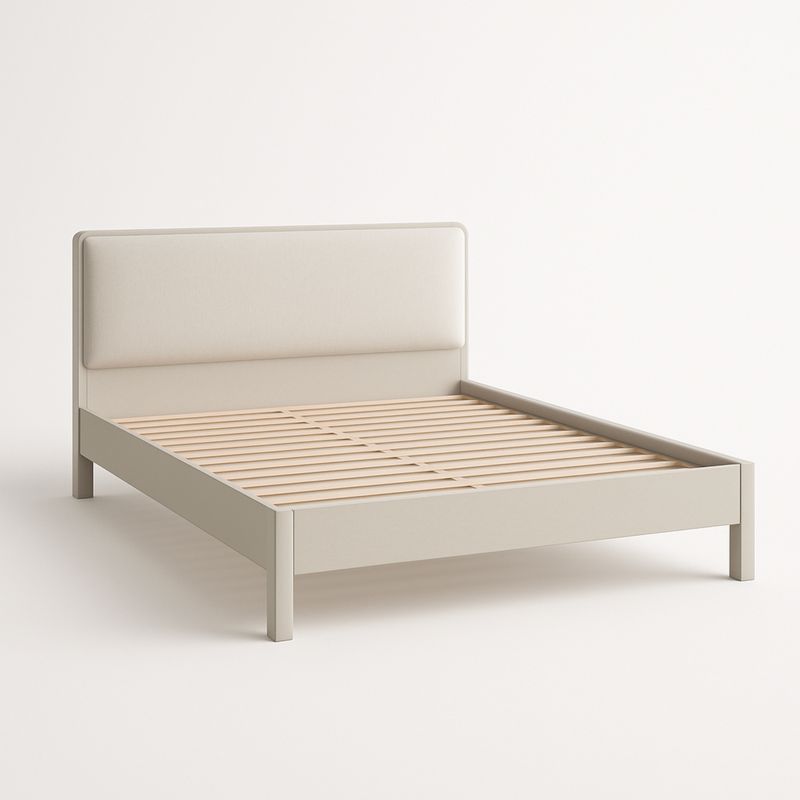 Łóżko sypialniane tapicerowane beżowe z drewna i sklejki 160x200 cm