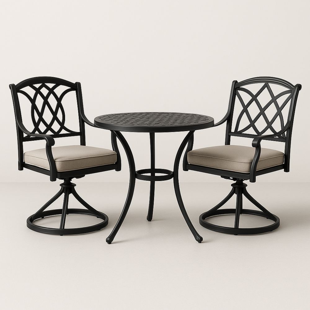 Zestaw ogrodowy z okrągłym stołem i 2 obrotowymi krzesłami