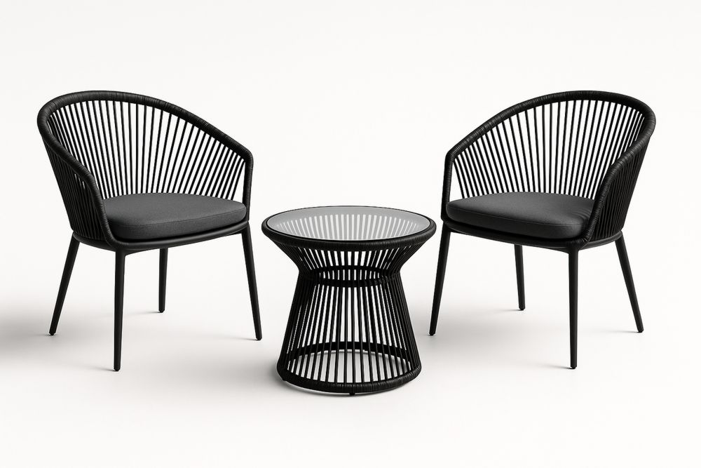 Zestaw ogrodowy z metalowymi krzesłami i stolikiem ze szkła hartowanego czarny