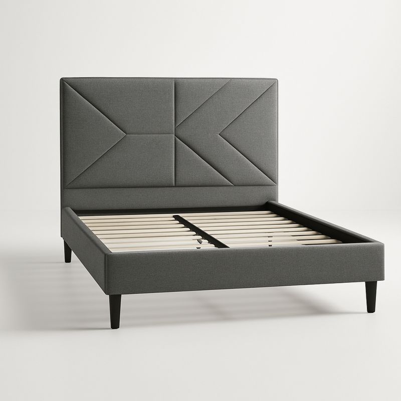 Łóżko tapicerowane z zagłówkiem geometrycznym ciemnoszare 200x160 cm