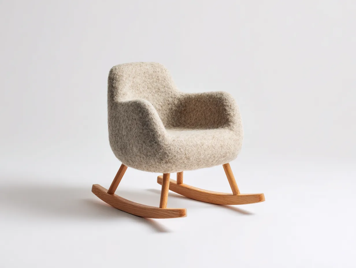 Mecedoras tapizada de tela suave con base de madera curvada 68x80x88 cm - beige - diseño moderno para salón-Loftmypad