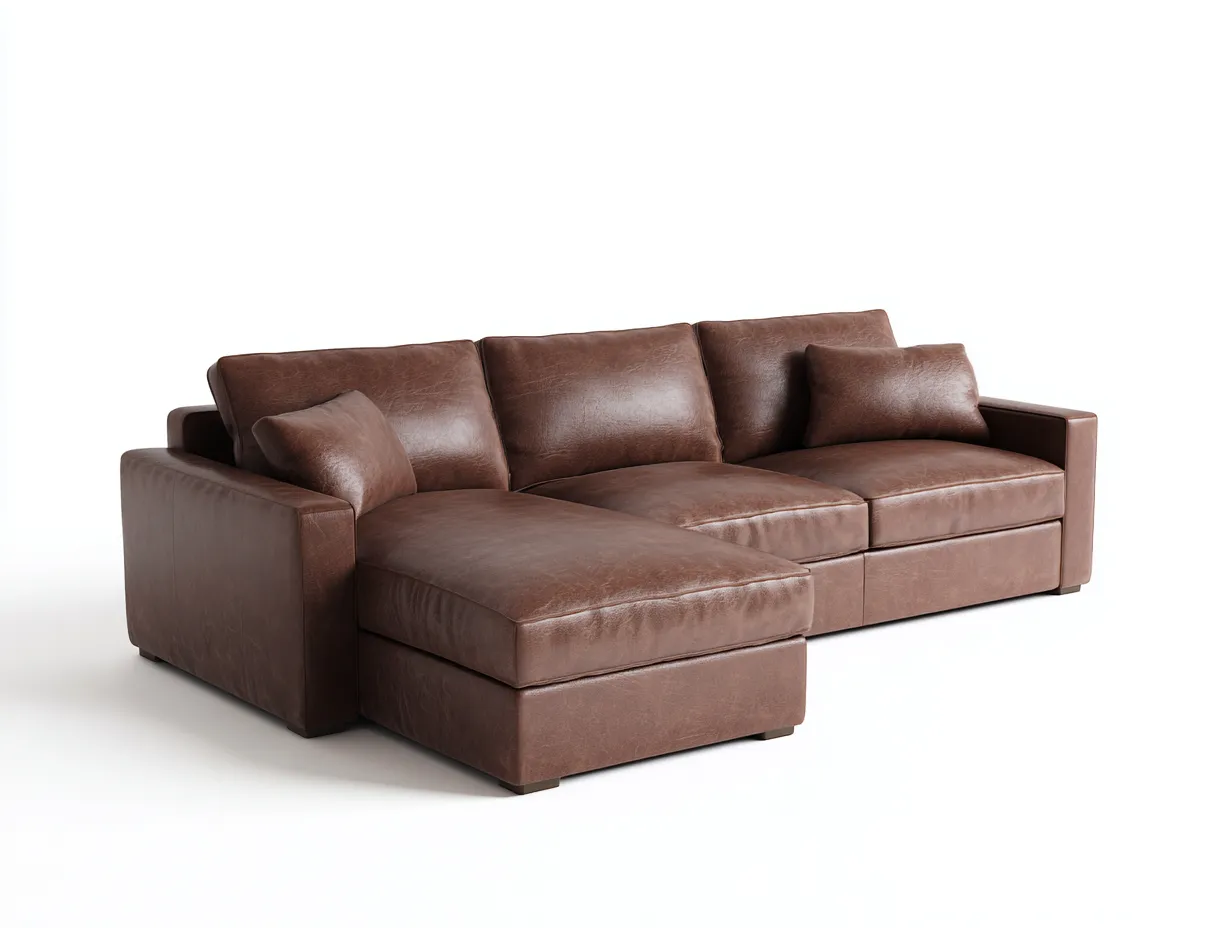 Sofás rinconeros tapizados en cuero sintético con chaise longue 260x160x85 cm - marrón - diseño moderno-Loftmypad