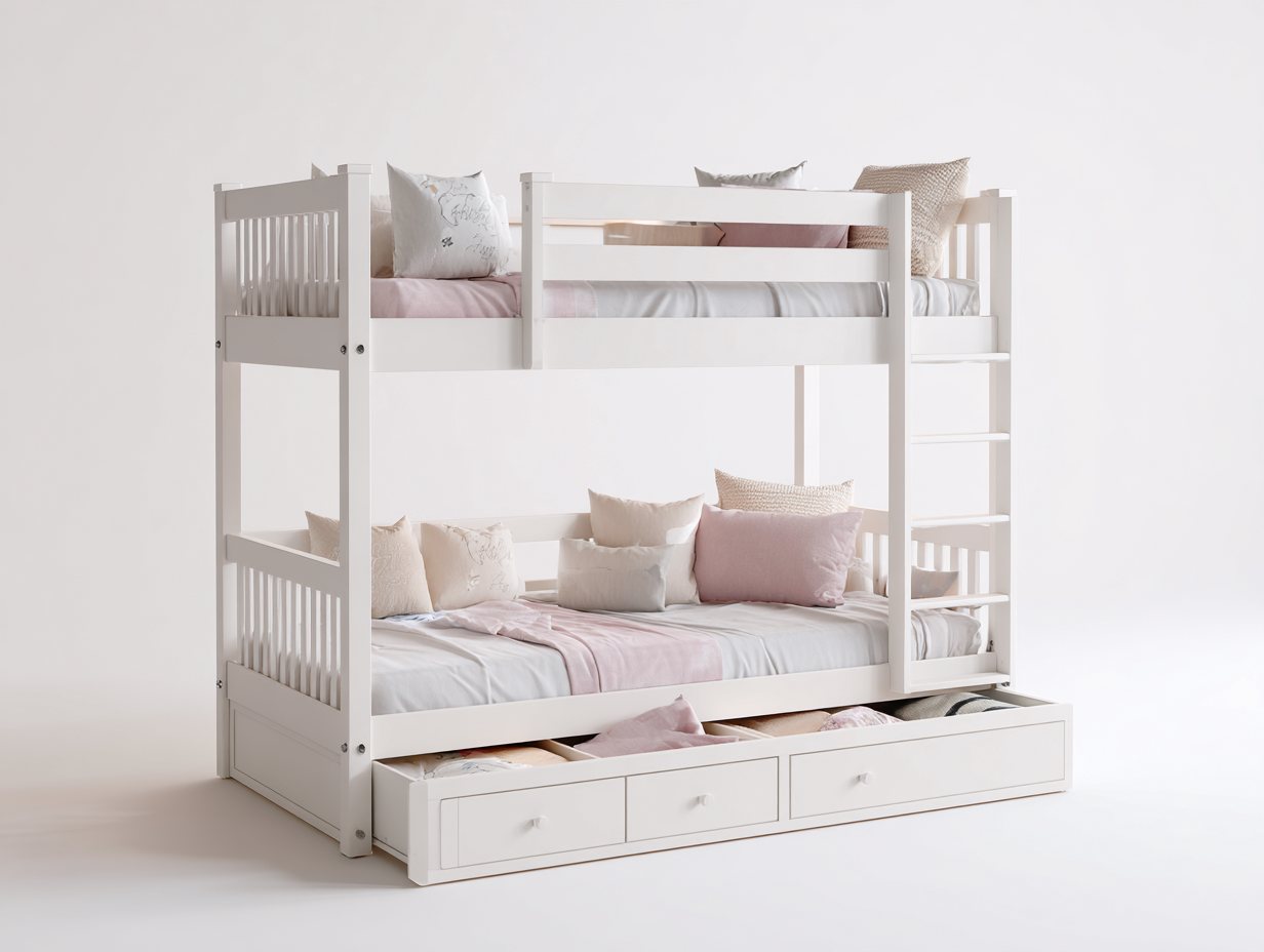 Lit superposé en bois avec tiroirs-200x90x165 cm-blanc-chambre-style moderne