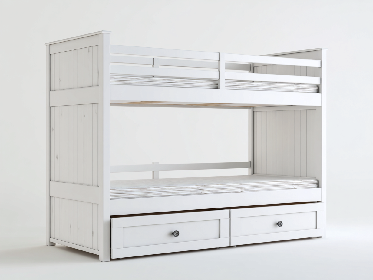 Lit superposé en bois avec tiroirs-200x90x170 cm-blanc-chambre-style moderne