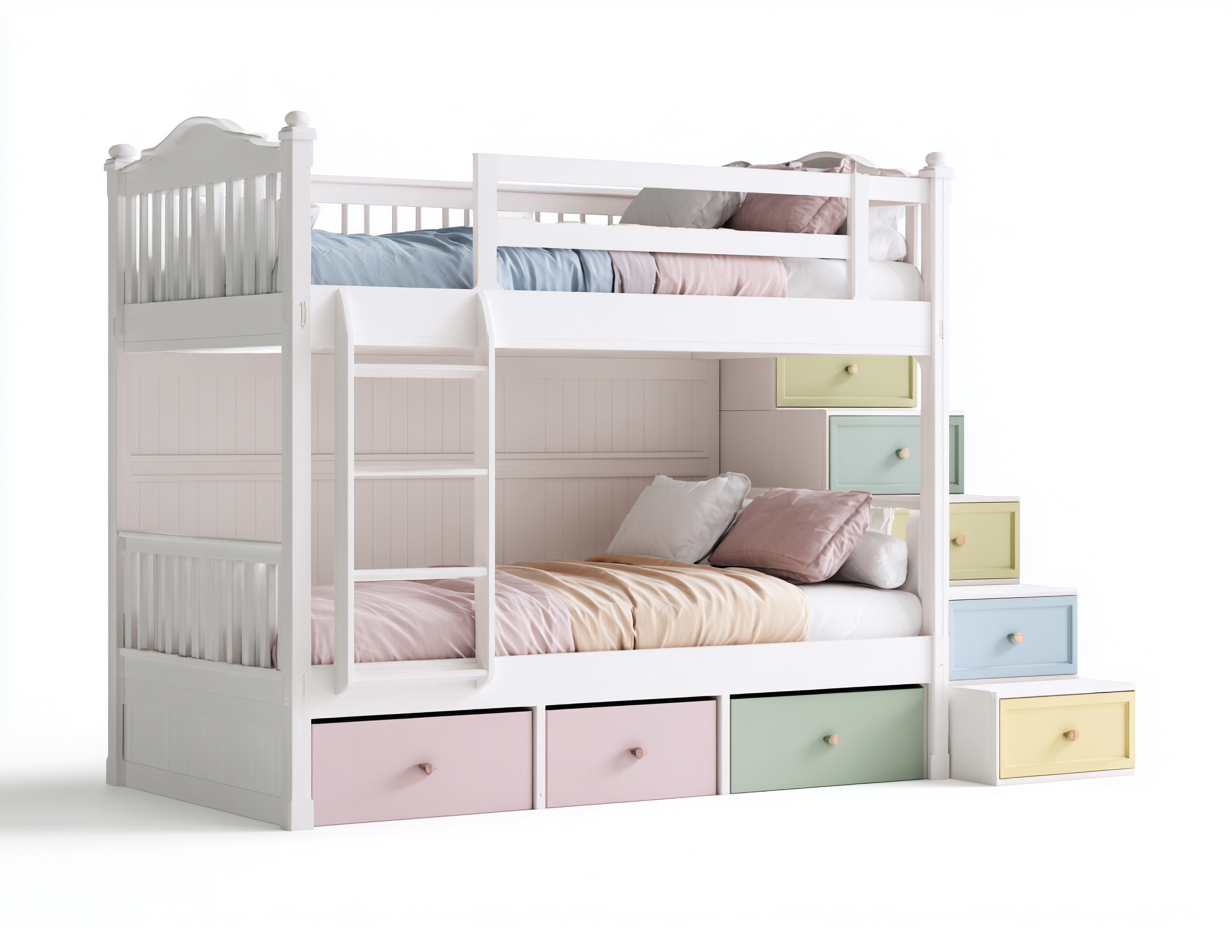 Lit superposé en bois avec rangement-200x90x170 cm-blanc-chambre-style moderne