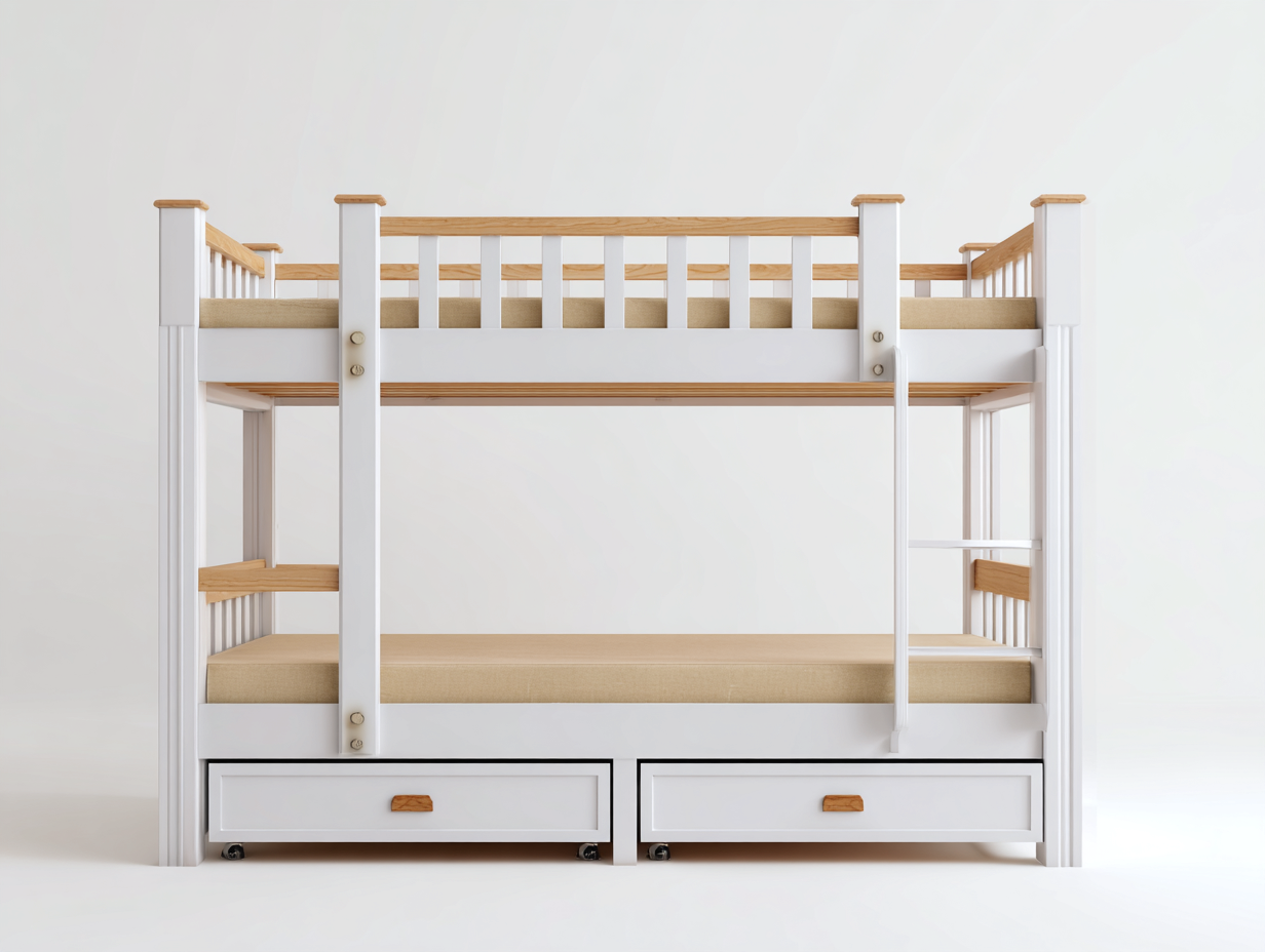 Lit superposé en bois avec tiroirs-200x90x165 cm-blanc-chambre-style moderne