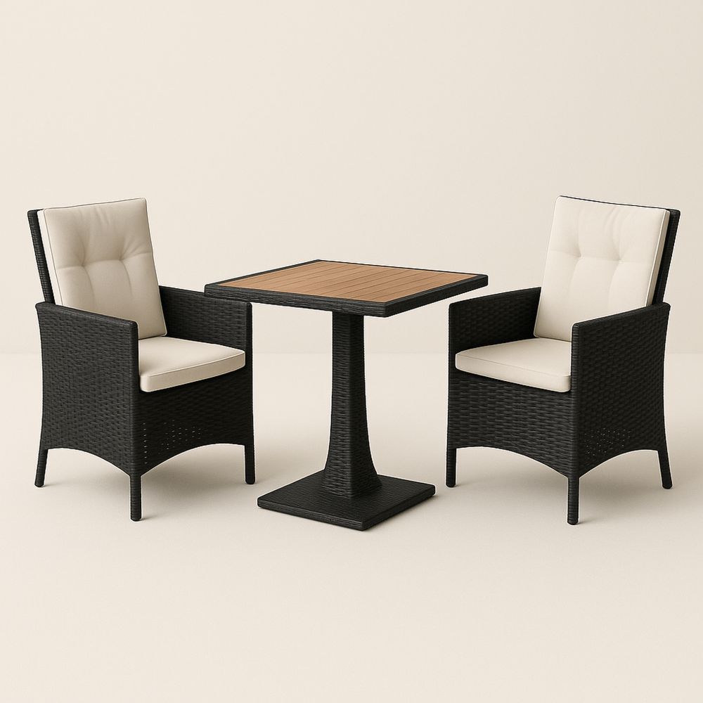 Zestaw mebli ogrodowych z technorattanu z kwadratowym stołem i krzesłami