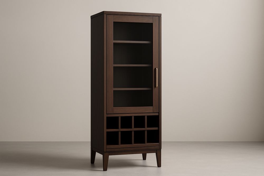 Witryna drewniana z przegrodami na wino z frontem ze szkła hartowanego brązowa