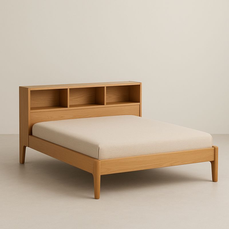 Łóżko drewniane z półką kolor Brzoza 200x150 cm