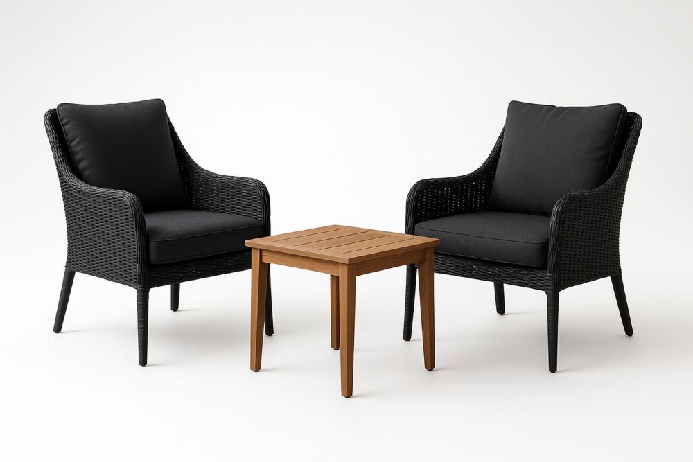 Zestaw mebli z technorattanu 2 krzesła + stolik Czarny/Brązowy