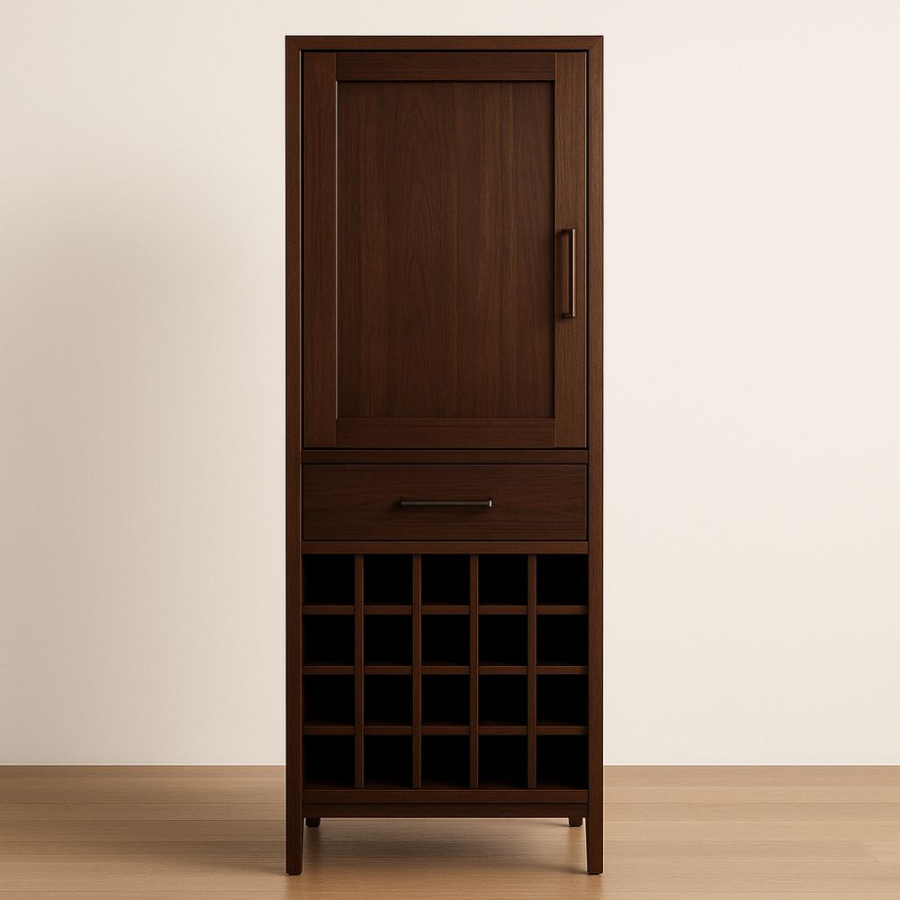 Drewniana szafka na wino orzechowa z półkami 180x60x40 cm