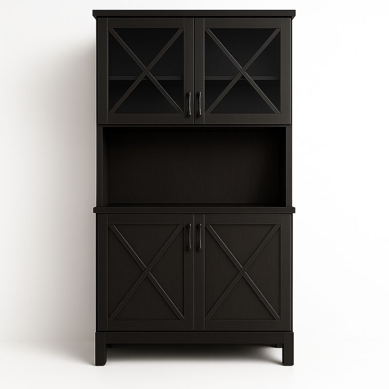 Regał drewniany z drzwiami krzyżowymi czarny