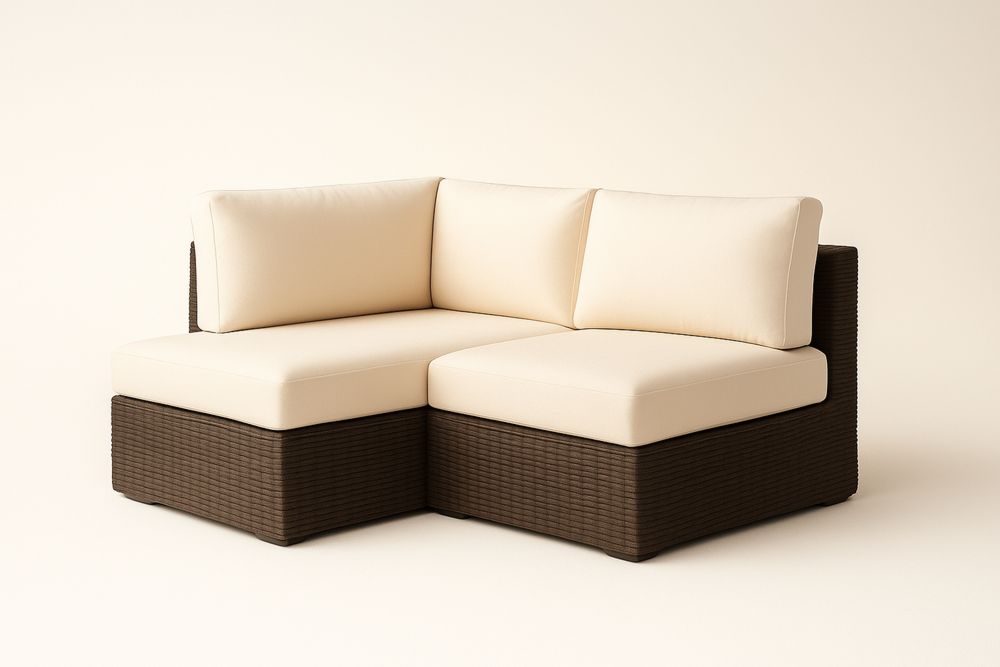 Narożnik ogrodowy z technorattanu beżowy z brązową podstawą