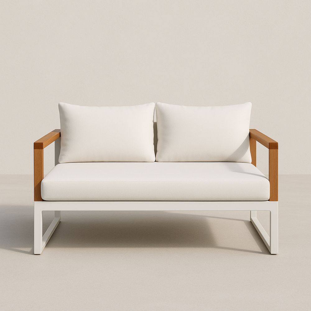 Dwuosobowa sofa ogrodowa aluminiowo-drewniana z poduszkami z poliestru