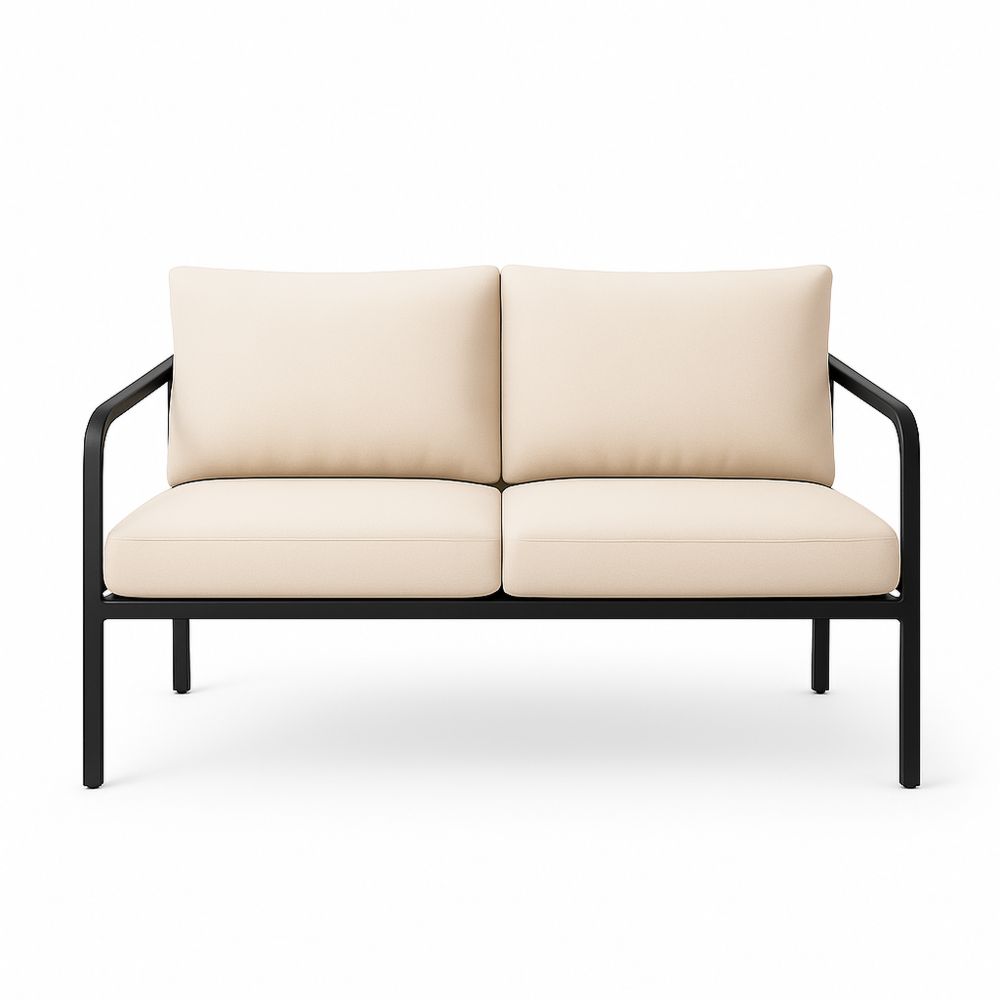 Dwuosobowa sofa z metalową ramą, beżowa, 150x80x85 cm