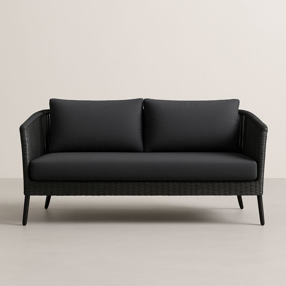 Czarna sofa ogrodowa z aluminium i rattanu