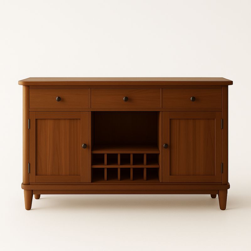 Brązowa drewniana szafka z półkami na wino