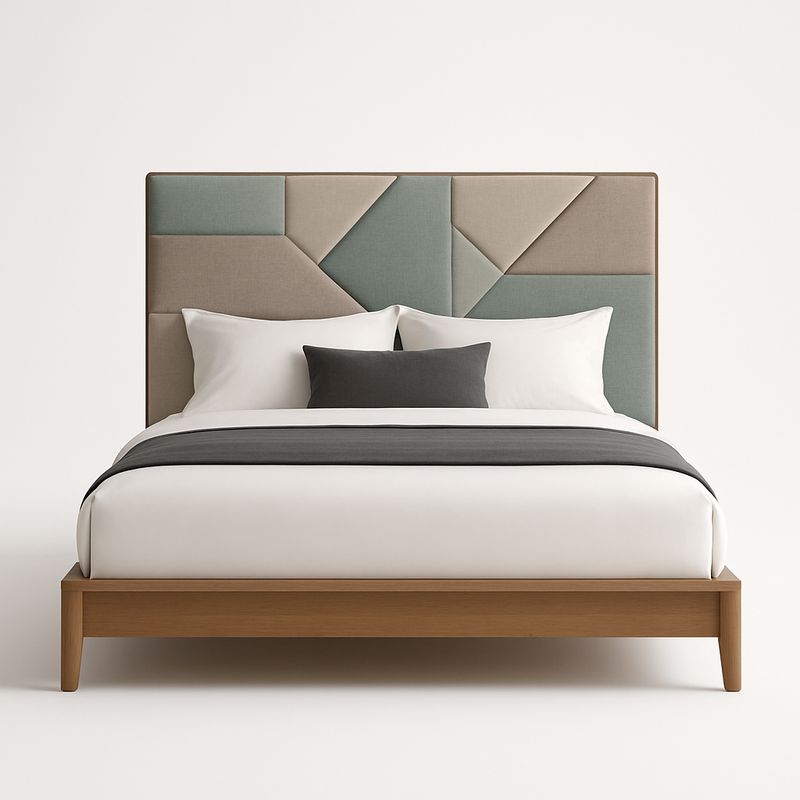 Łóżko z zagłówkiem geometrycznym tkanina i drewno 200x160 cm