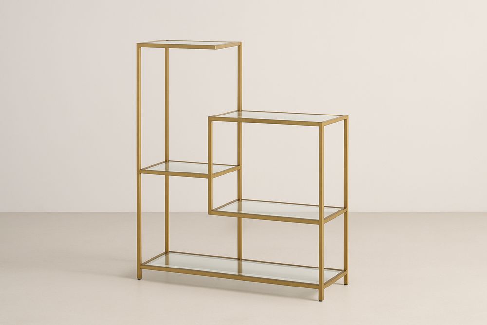 Regał złoty ze stalą i szkłem hartowanym 80x30x105(dł.×szer.×wys.) cm