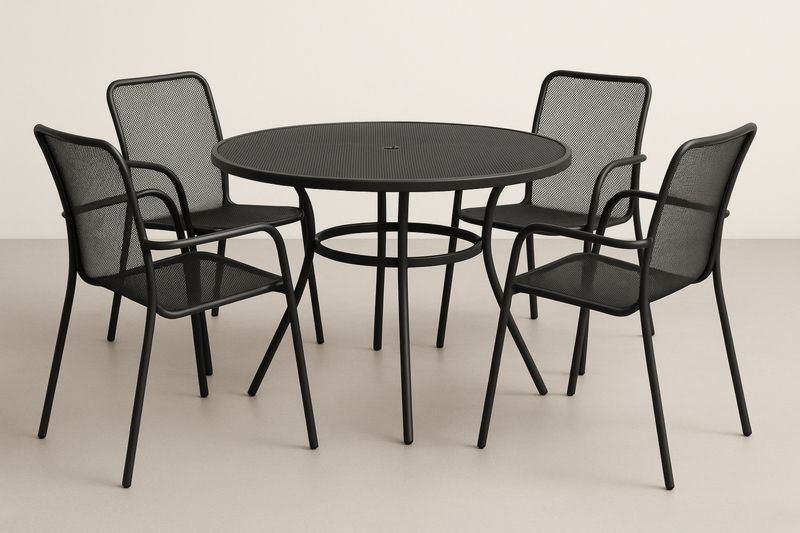 Zestaw ogrodowy stół i 4 krzesła stalowe czarny