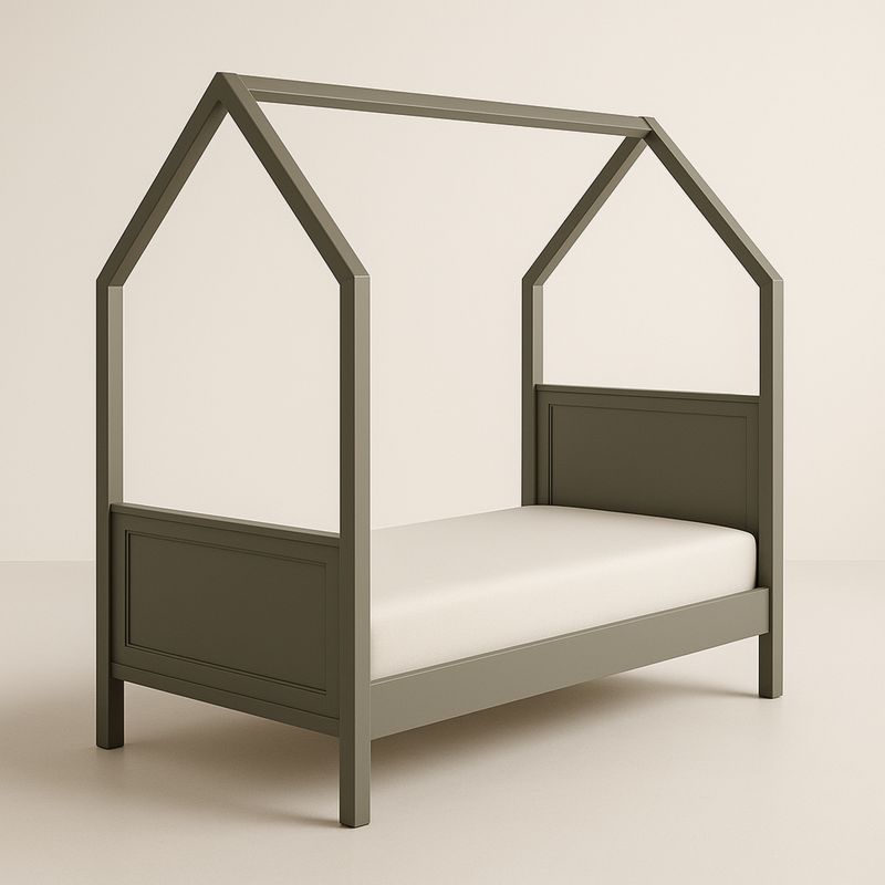 Łóżko dziecięce domek z drewna sosnowego oliwkowe 200x90 cm