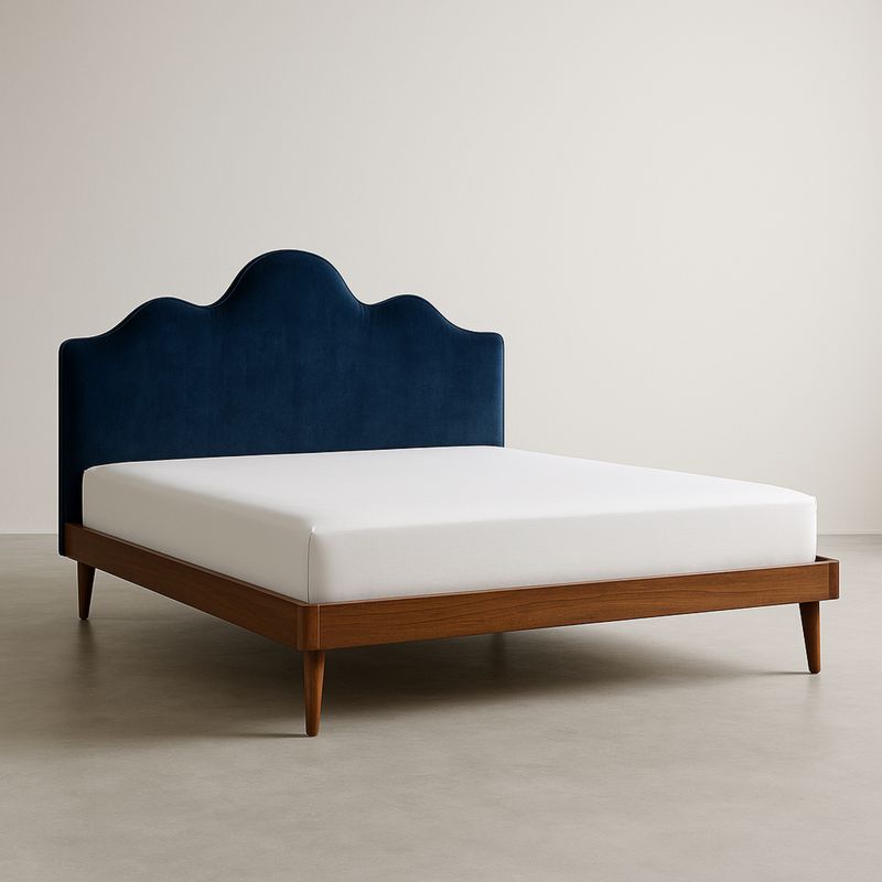 Łóżko podwójne z drewnianą podstawą i welurowym zagłówkiem 200x160 cm