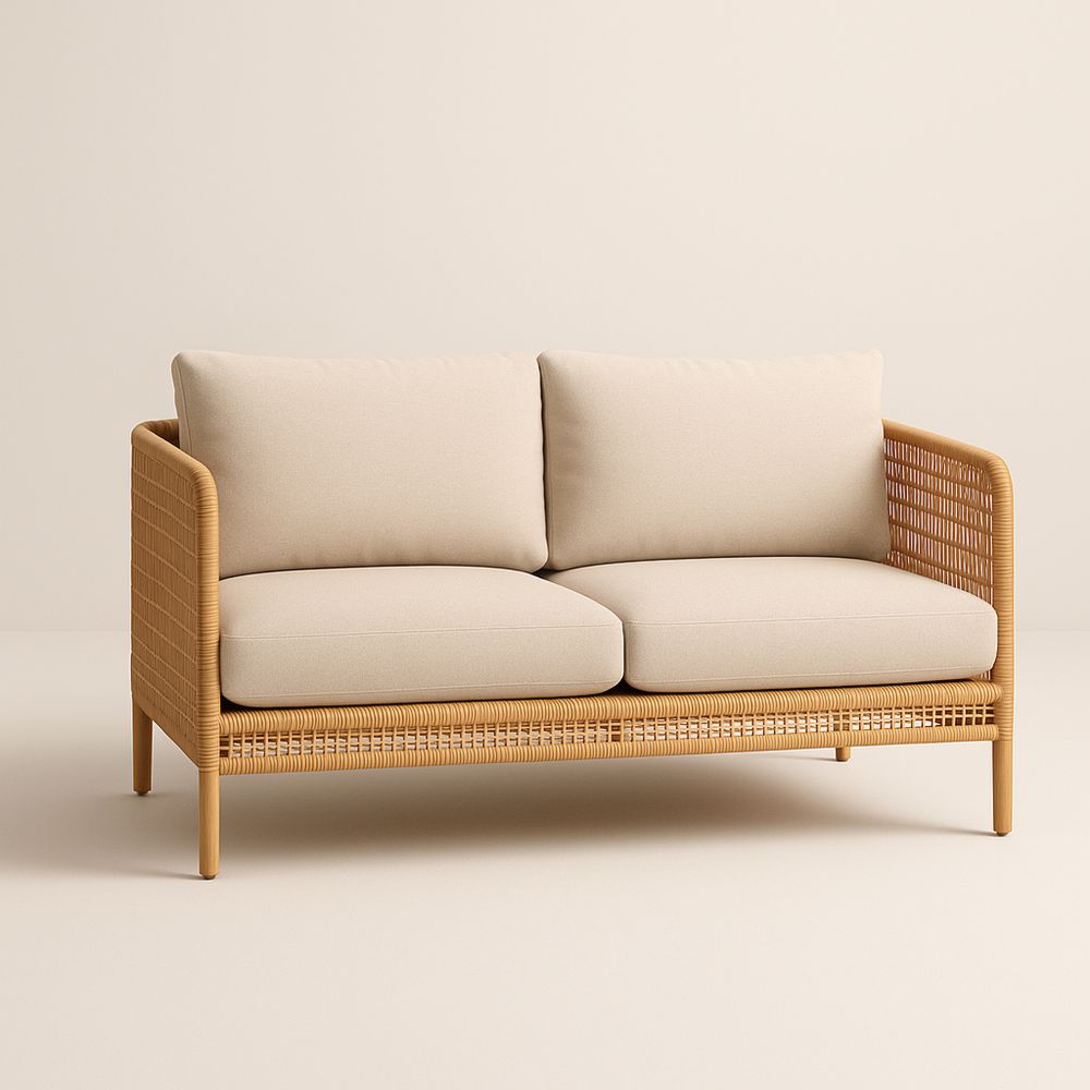 Dwuosobowa sofa rattanowa w kolorze beżowym
