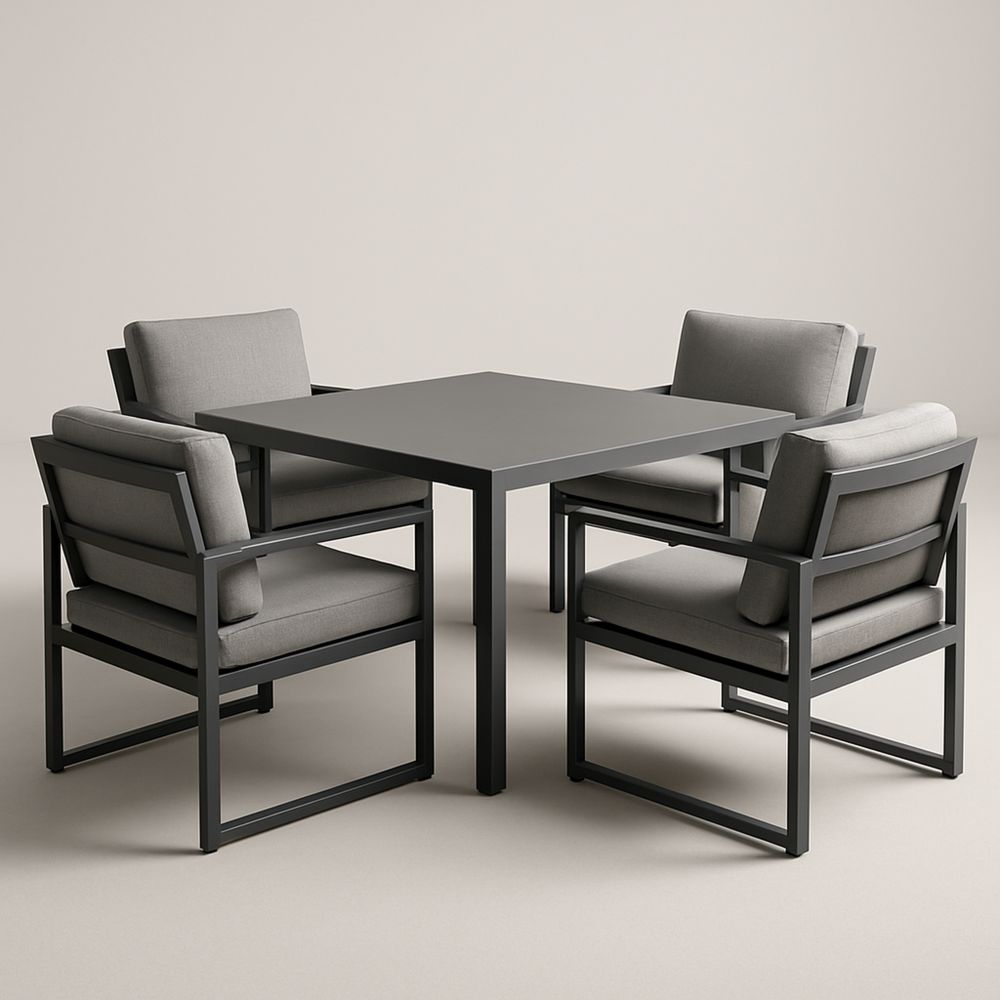 Aluminiowy Zestaw Mebli z Prostokątnym Stołem i Krzesłami z Poduszkami Szary
