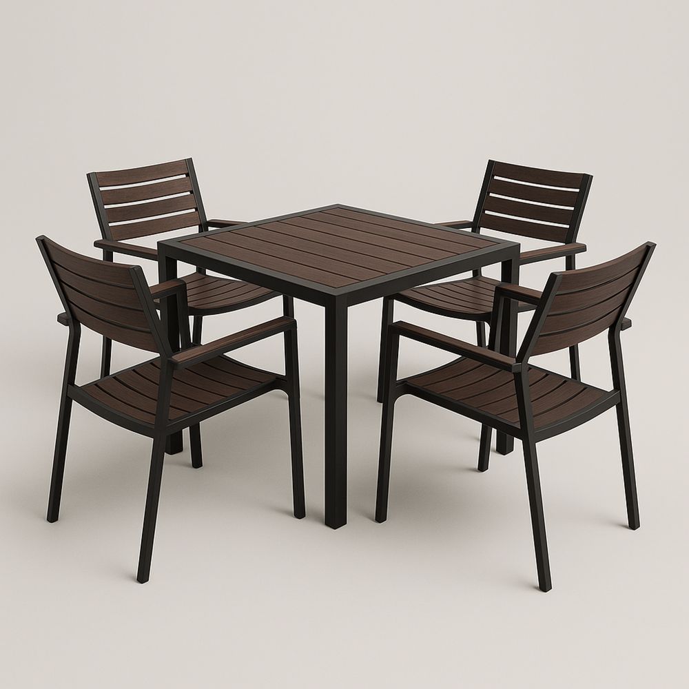 Zestaw mebli ogrodowych z kwadratowym stołem i 4 krzesłami z drewna i aluminium