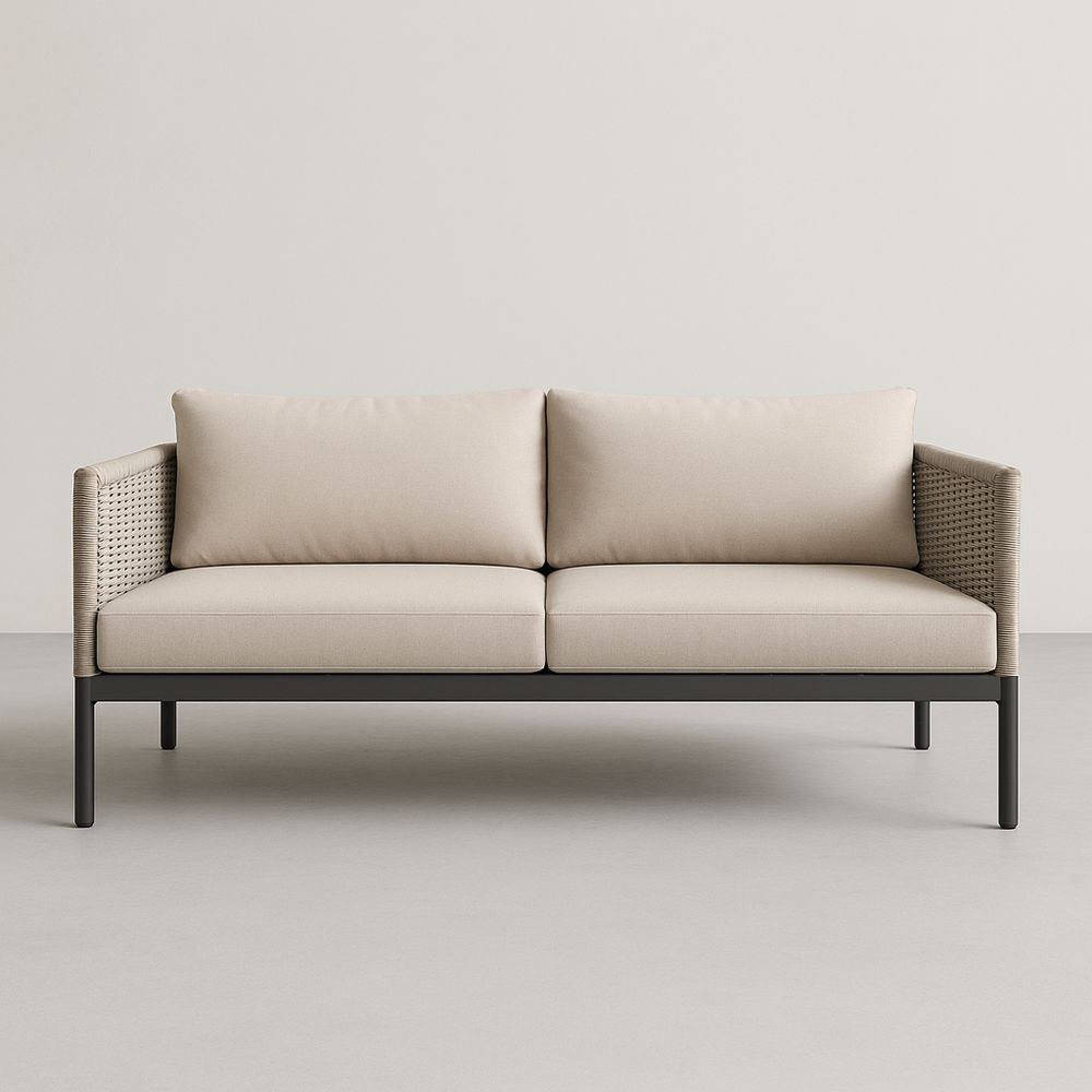 Sofa dwuosobowa aluminiowa z tkaniną i rattanowymi bokami 180cm