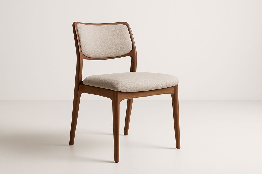 Krzesło drewniane z tapicerką beżową z drewna bukowego, z tkaniny poliestrowej