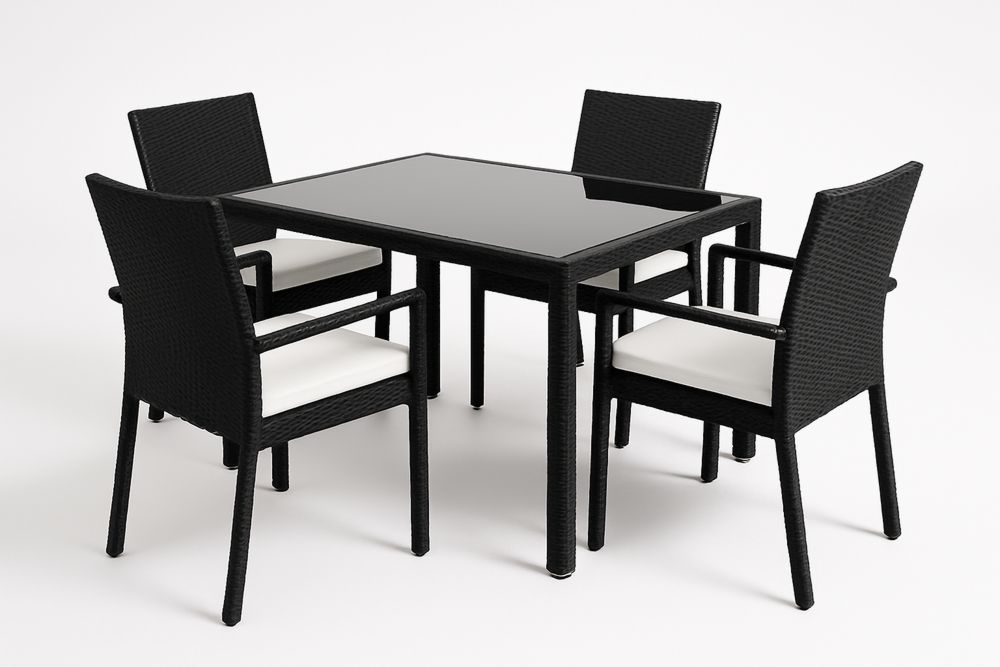 Zestaw ogrodowy czarny stół kwadratowy ze szkła hartowanego i 4 krzesła z PE rattan