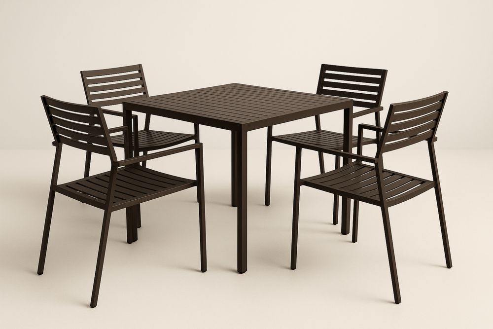 Brązowy zestaw mebli stalowych 5-częściowy do użytku zewnętrznego