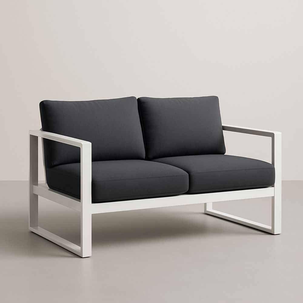 Sofa dwuosobowa stalowa, antracytowe poduszki