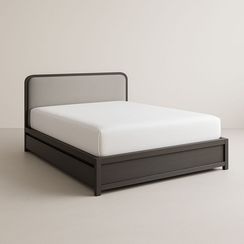 Łóżko drewniane z tkaninowym zagłówkiem 173x213 cm Ciemnoszary/Czarny