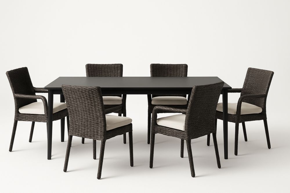 Zestaw ogrodowy stół metalowy i krzesła rattanowe z poduszkami