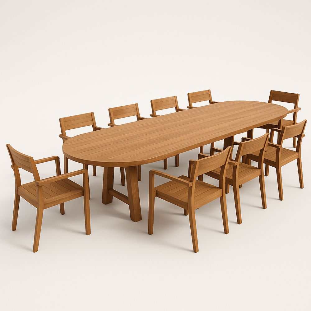 Drewniany Zestaw Mebli Ogrodowych z Owalnym Stołem i Krzesłami 280 cm