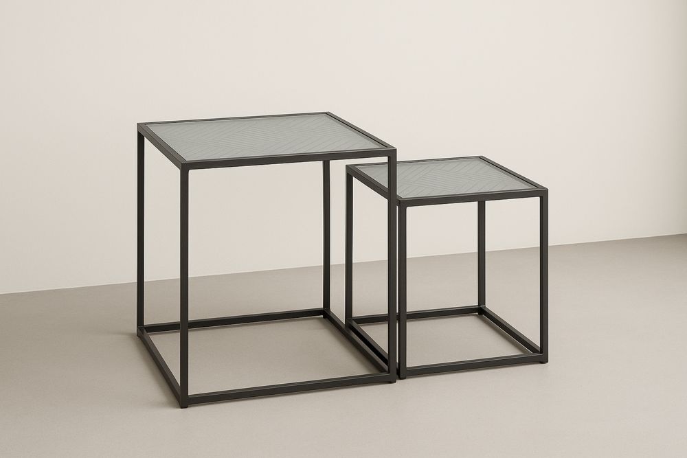 Zestaw stolików kawowych szkło stal czarny