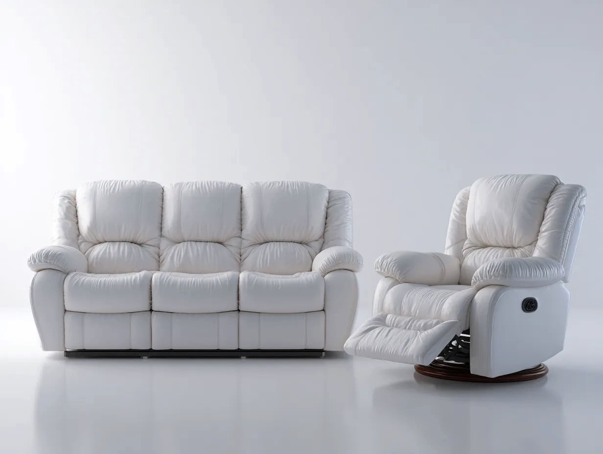 Relaxsofa Sets-Leder-Holz-Metall-208 x 100 x 104 cm-Weiß-Moderne Wohnzimmereinrichtung-Cottauploft
