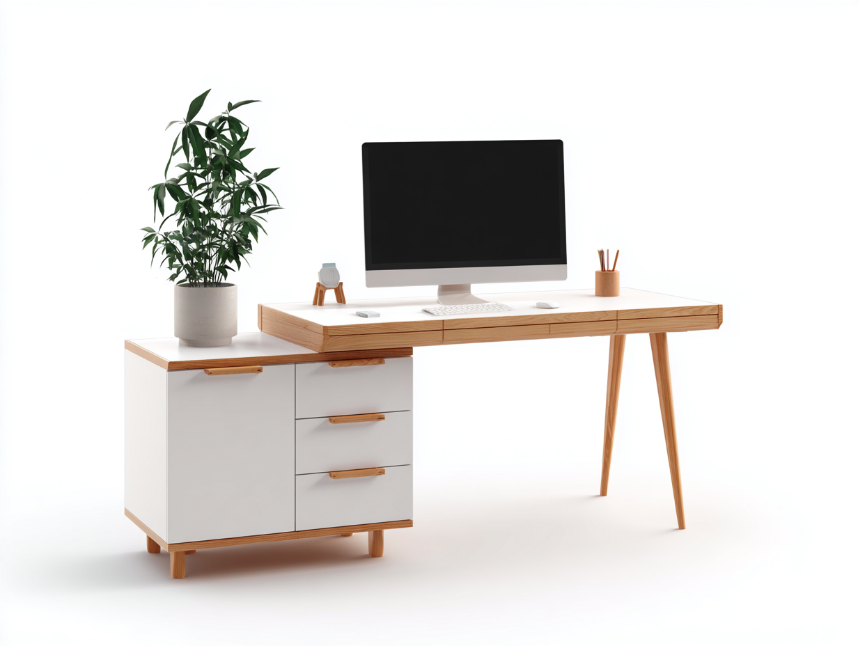 Schreibtisch-Holz-MDF-160x60x76 cm-Weiß-Natur-Skandinavischer Stil-Cottauploft